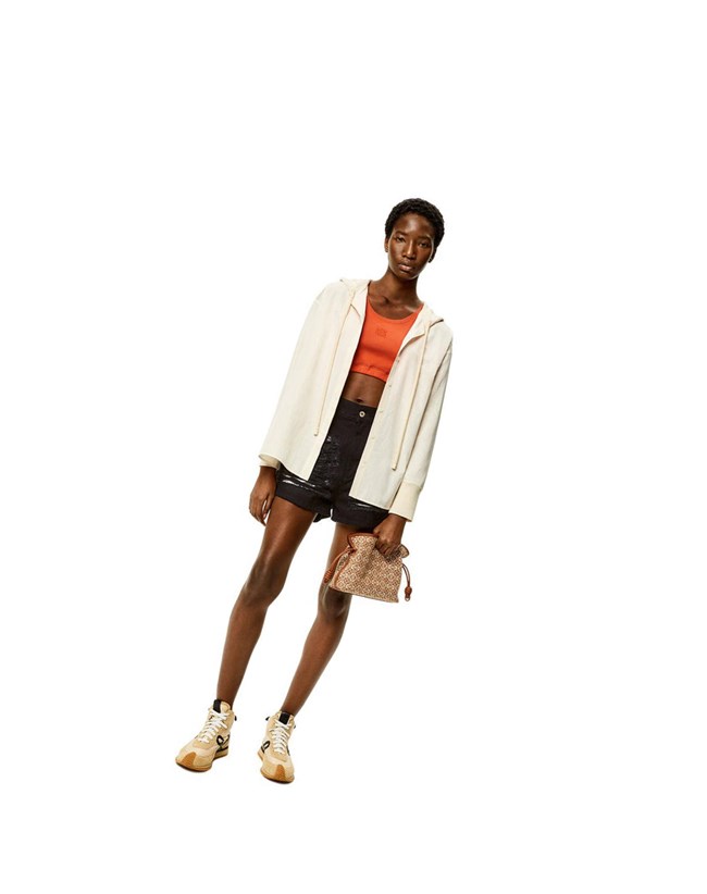 Loewe Anagram jacquard hooded shirt in silk and cotton Ivory | FHORZ-8352