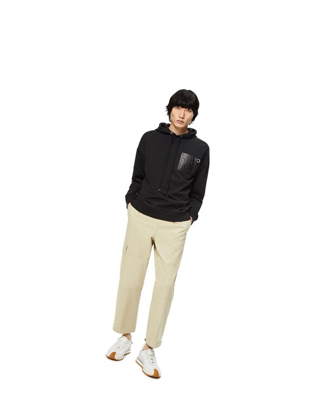 Loewe Anagram leather patch hoodie in cotton Negros | CFKYZ-7592