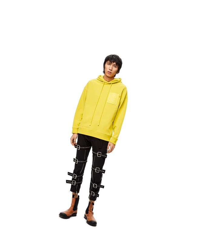 Loewe Anagram leather patch hoodie in cotton Amarillos | SVMWF-4391