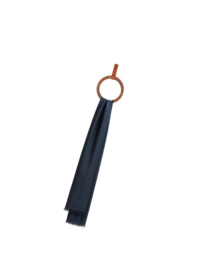 Loewe Anagram scarf in wool and silk Azules Oscuro | KDQLT-5623
