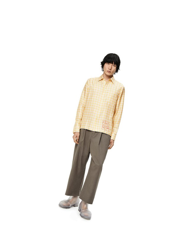 Loewe Anagram stamp check shirt in silk and cotton Amarillos | QCDSL-8420