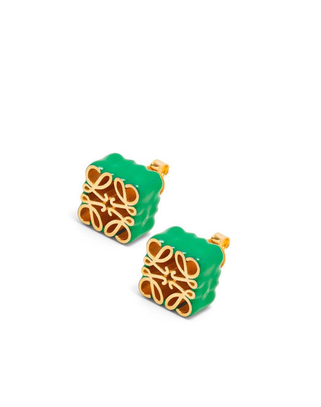 Loewe Anagram stud earrings in sterling silver and enamel Verdes | KZSDX-3521