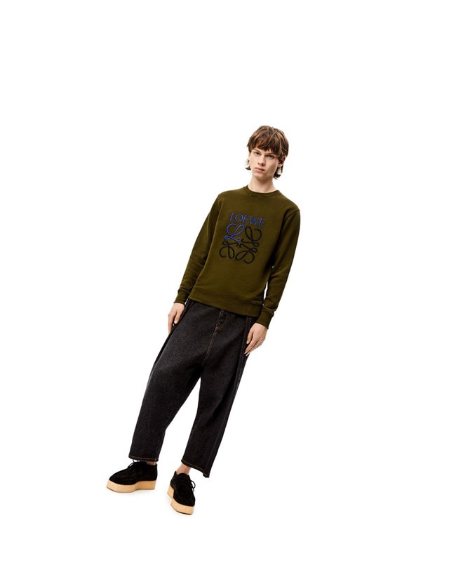 Loewe Anagram sweatshirt in cotton Kaki Oscuro Verdes | YFBXE-1856