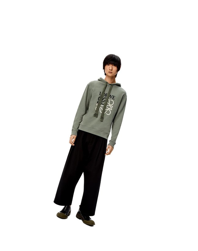 Loewe Anagram tonal hoodie in cotton Verdes | WEBQX-7019
