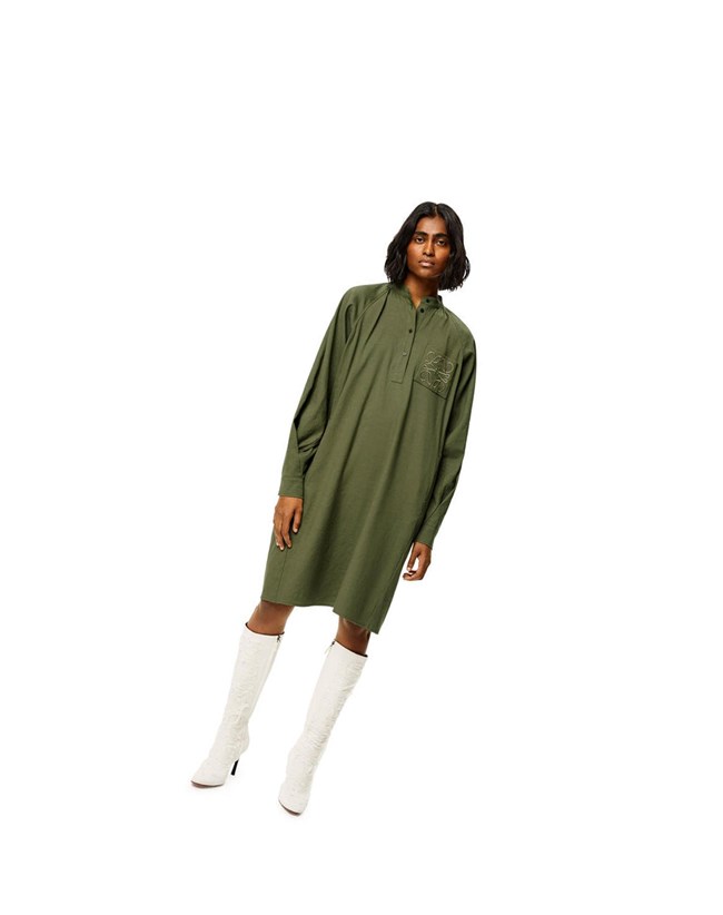 Loewe Anagram tunic dress in linen and cotton Lichen | RMPHZ-8145