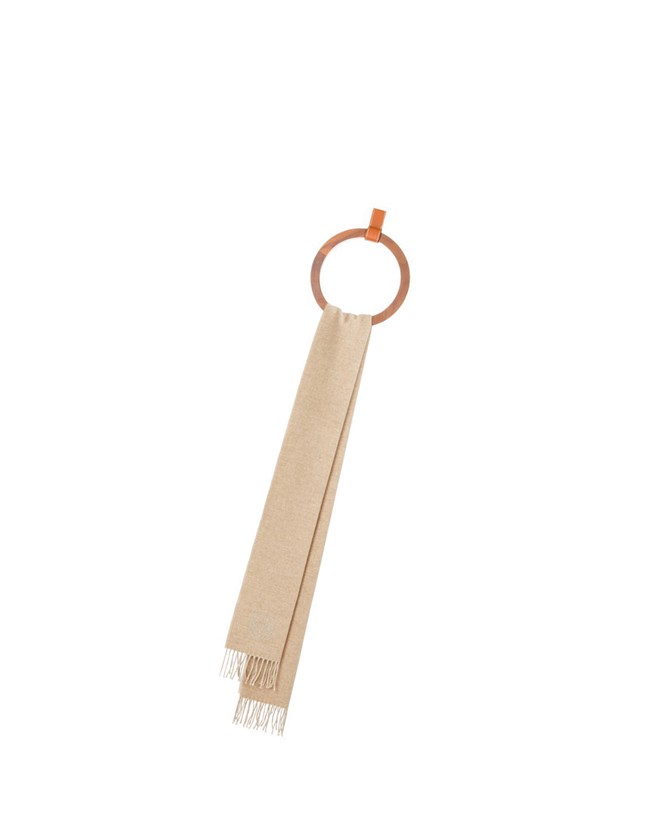 Loewe Bicolour scarf in wool and cashmere Ivory / Sand | ELXAU-6275