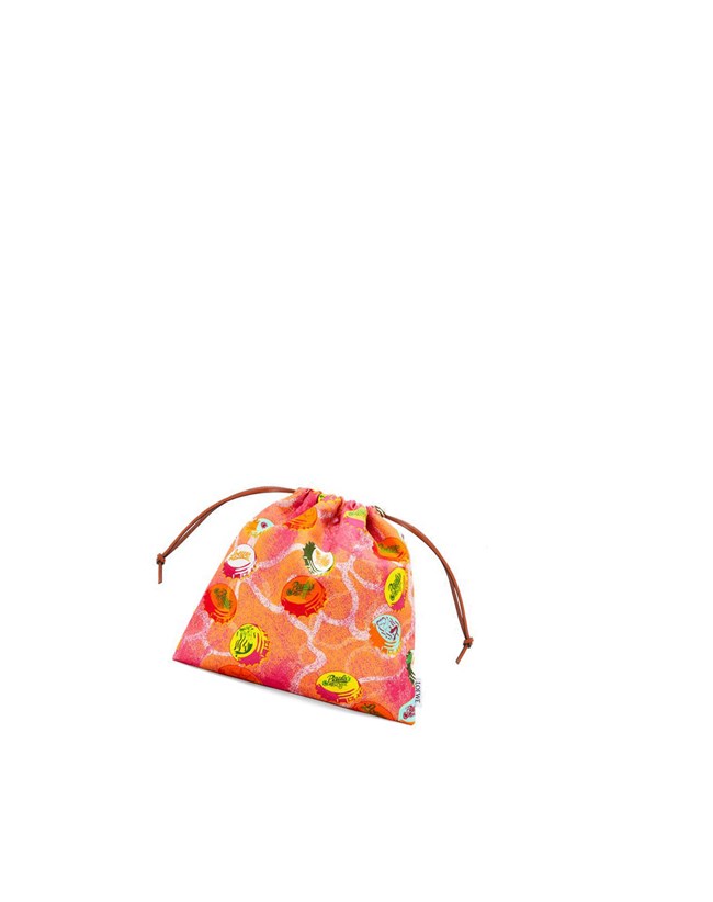 Loewe Bottle caps drawstring pouch in canvas and calfskin Naranjas | COKVG-2635