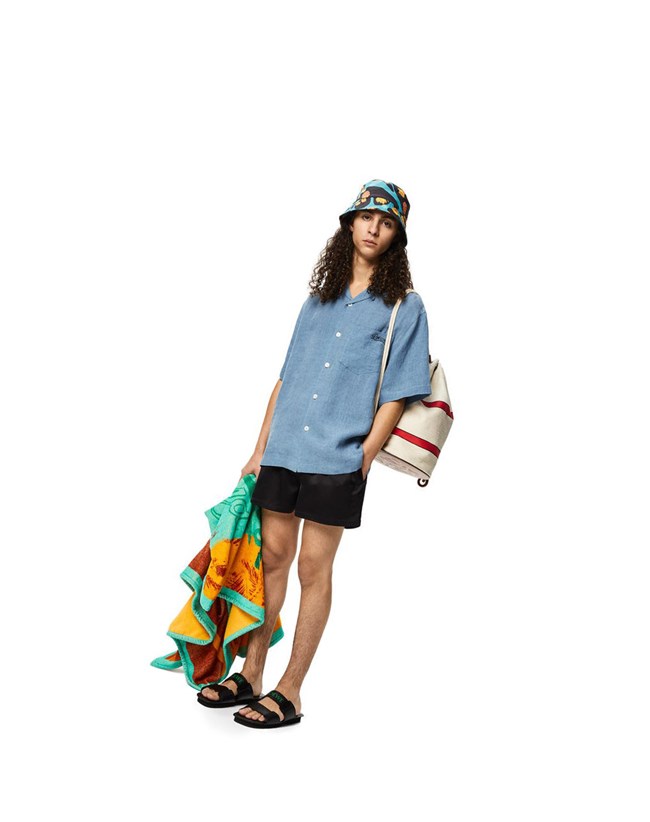 Loewe Bowling shirt in linen Azules | SAGNO-0872