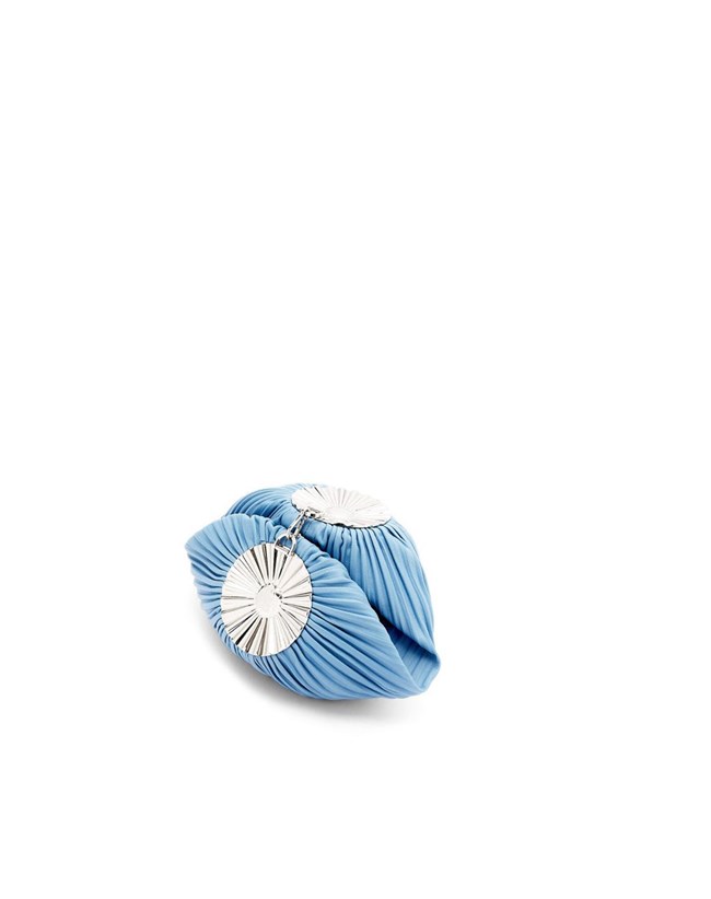 Loewe Bracelet pouch in pleated nappa with solar metal panel Azules | VCXBT-1042