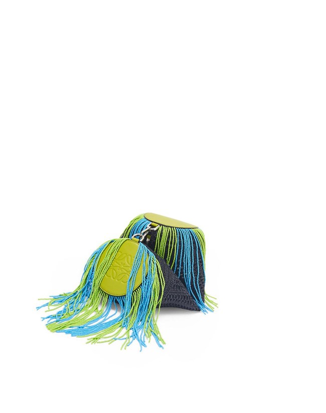 Loewe Bracelet pouch in raffia and classic calfskin Negros Verdes | PUWXT-3175