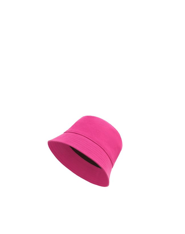 Loewe Bucket hat in canvas and calfskin Magenta / Tan | SZYBN-3917