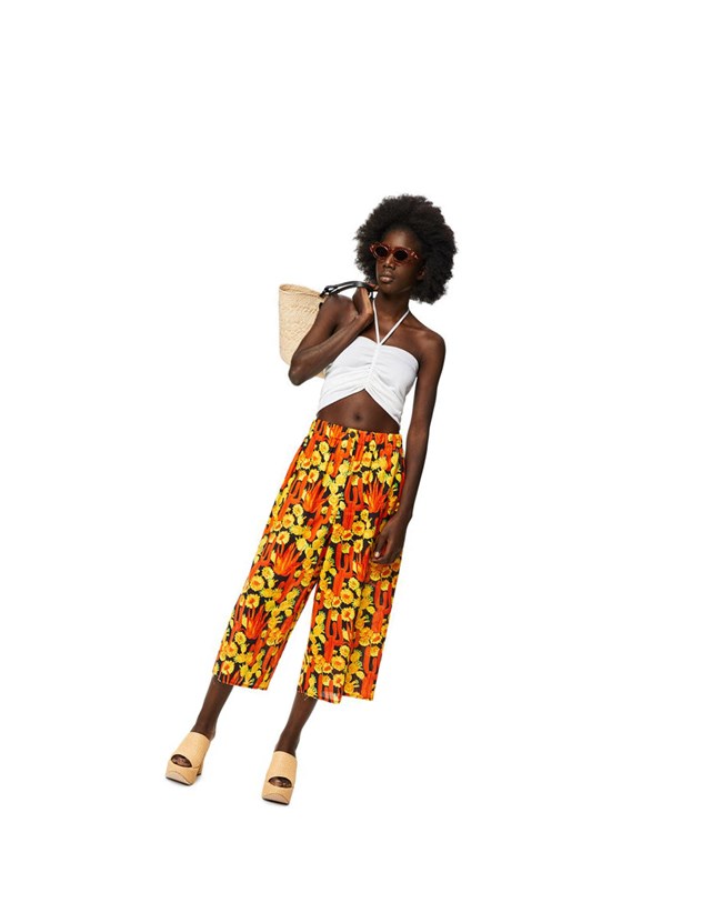 Loewe Cactus print cropped trousers in cotton Negros Naranjas Dorados | ATQPJ-2674