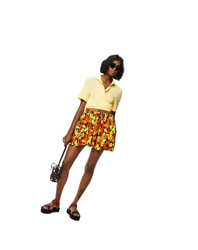 Loewe Cactus print flare shorts in viscose Negros Naranjas Dorados | YAKEP-4506