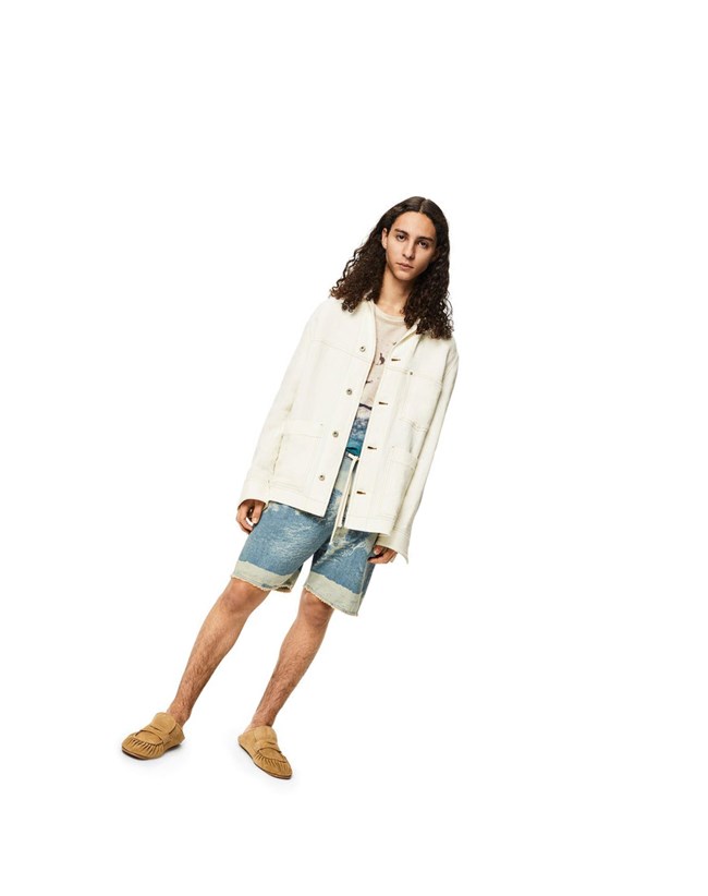 Loewe Corduroy workwear jacket in linen Ivory | GPXBY-3716