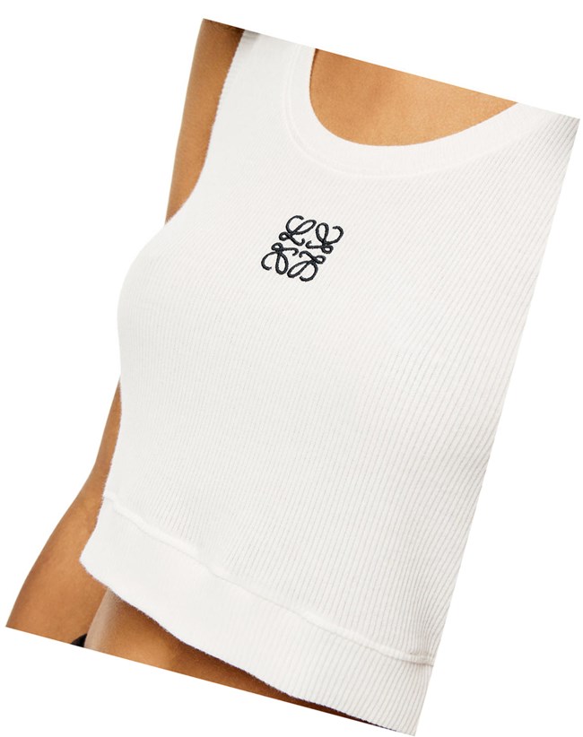 Loewe Cropped Anagram tank top in cotton Blancos Azul Marino Azules | GSEAV-8043