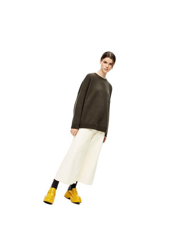 Loewe Cropped elasticated trousers in nappa Blancos | MTCUW-3126