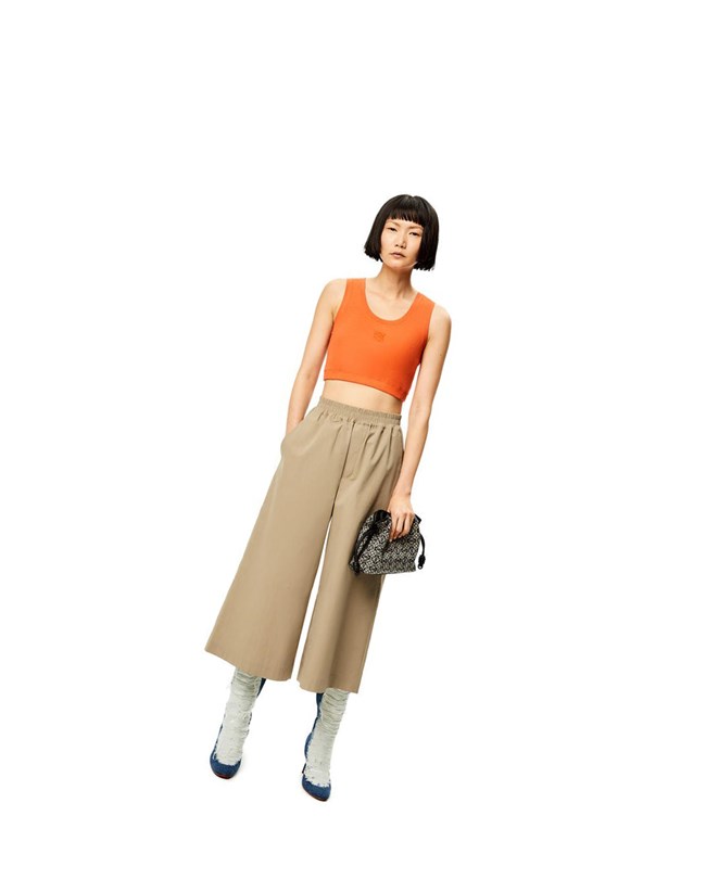 Loewe Cropped trousers in cotton Sandstone | GBCNF-1670