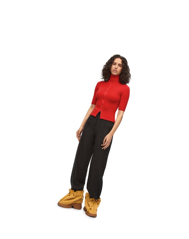 Loewe Cropped zip up sweater in wool Vermillion | BKHRV-6219