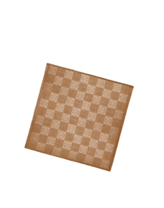Loewe Damero scarf in wool, silk and cashmere Camel | QLJND-9652