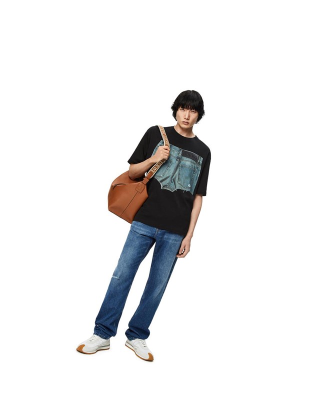 Loewe Denim shorts print T-shirt in cotton Negros | AXTYZ-7452
