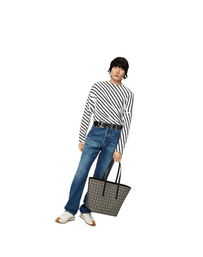Loewe Diagonal stripe T-shirt in cotton Blancos Azul Marino | NWHQX-9287