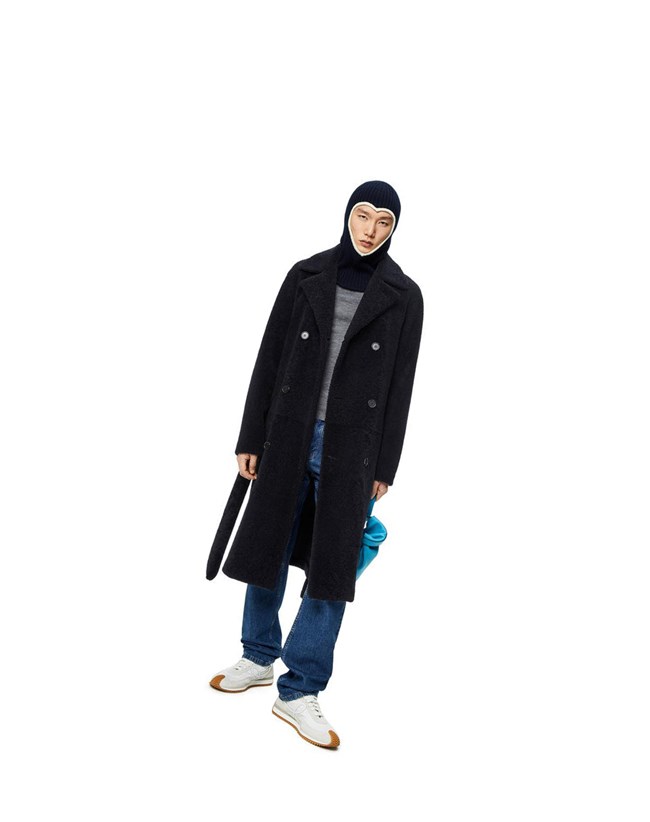 Loewe Double breasted coat in shearling Azul Marino Negros Azules | BSRLF-0571