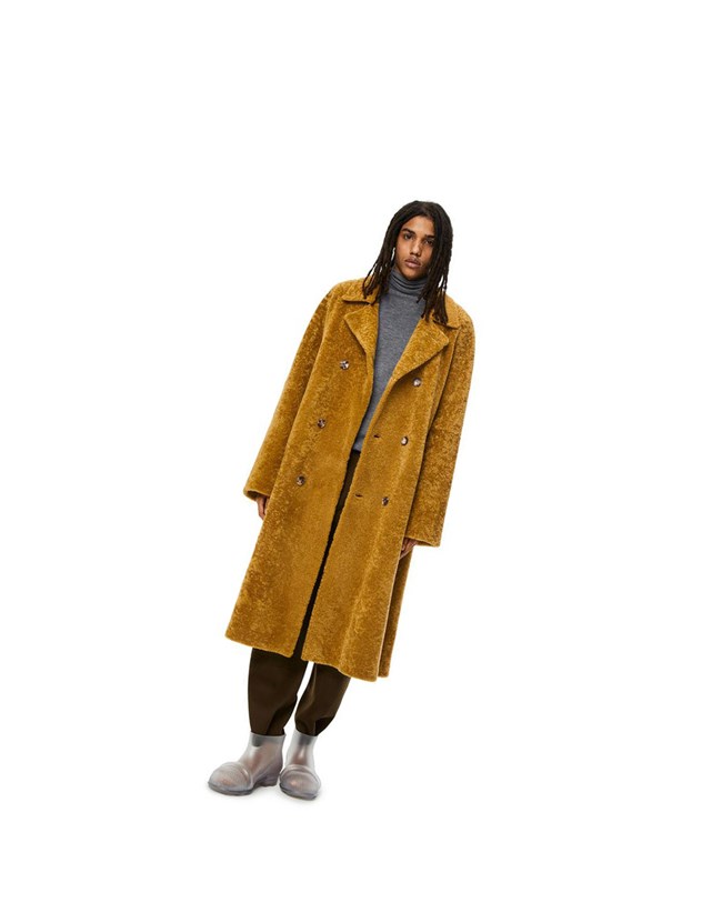 Loewe Double breasted coat in shearling Tobacco | QSTRF-7930