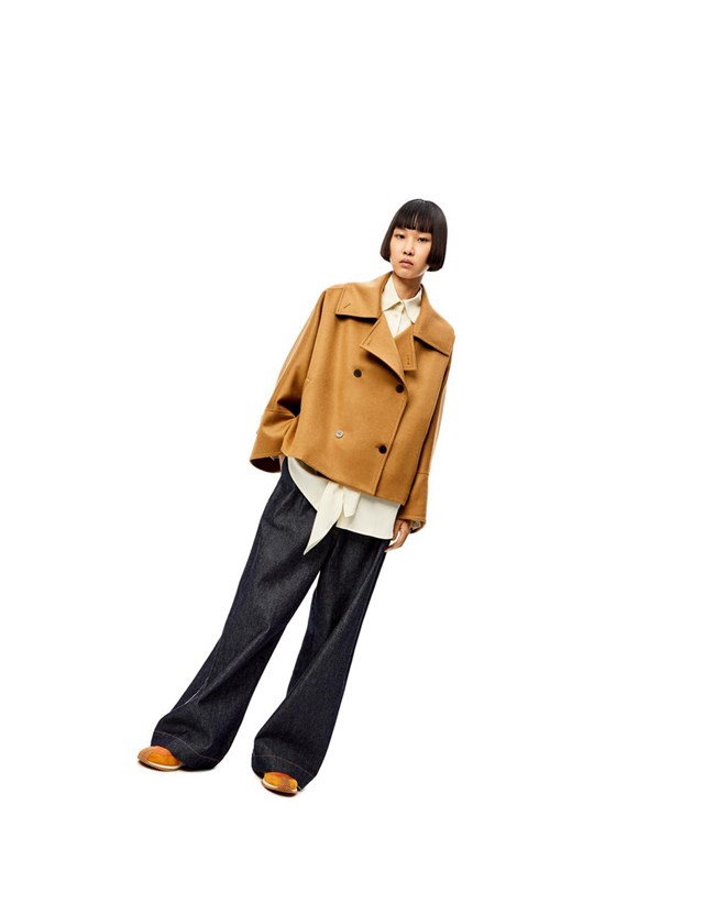 Loewe Double breasted short jacket in wool and cashmere Camel | BAYNR-6483