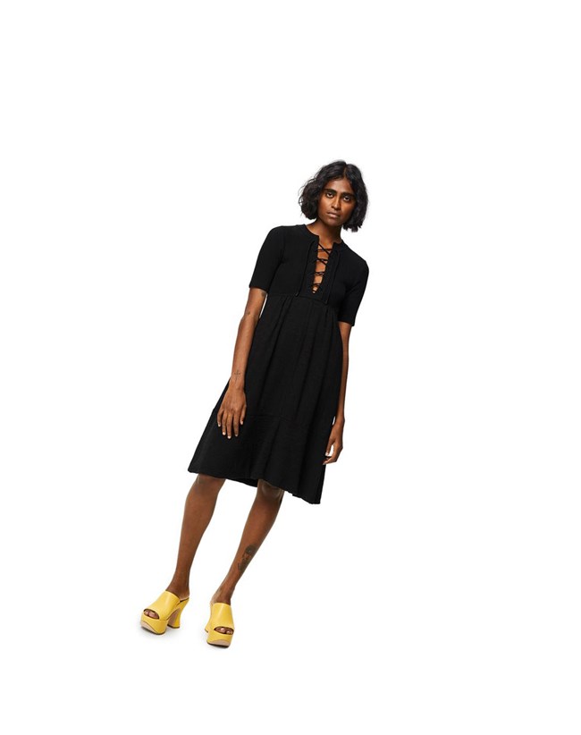 Loewe Encaje up dress in linen and cotton Negros | LKPRJ-5937