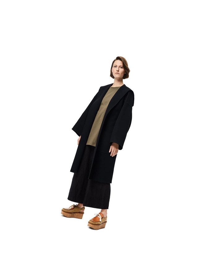 Loewe Encapuchado belted coat in wool and cashmere Negros | HLMQG-8043