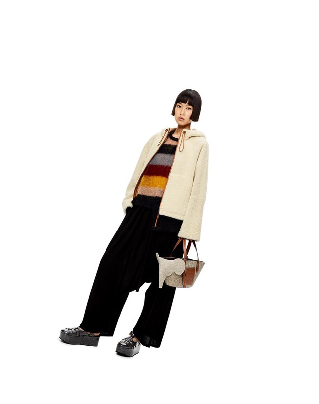 Loewe Encapuchado zip jacket in shearling Blancos | FREOT-4216
