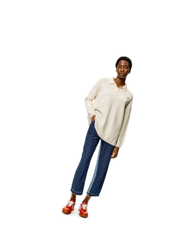 Loewe Estampados polo collar sweater in wool Blancos Grises | IZMOS-8024