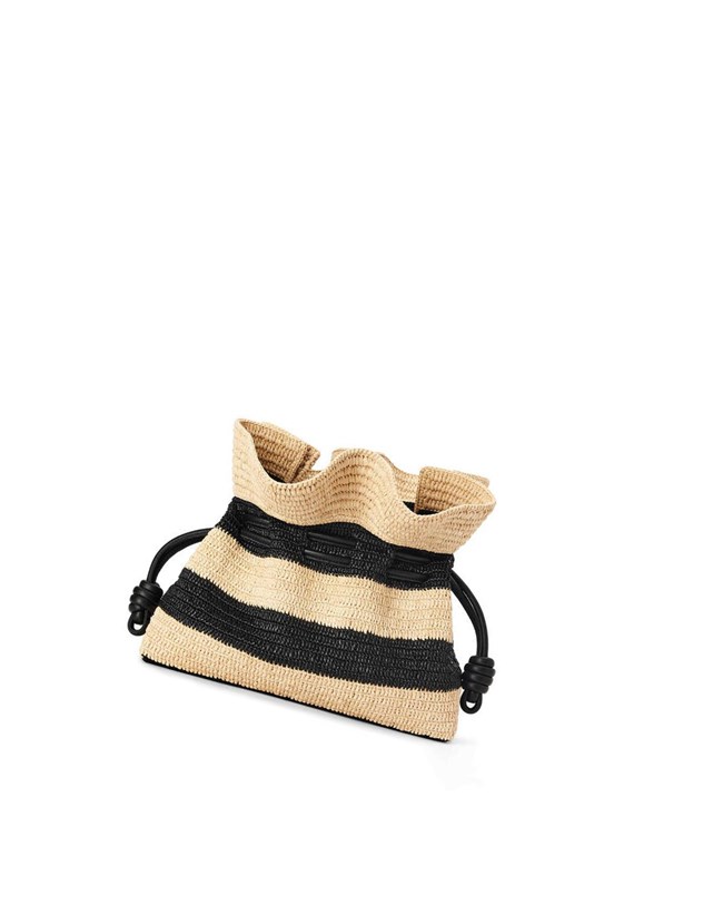 Loewe Flamenco Clutch in striped raffia and calfskin Negros | YEHAJ-4052