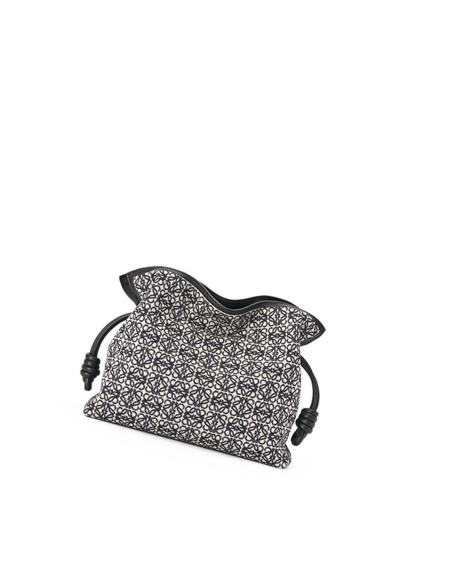 Loewe Flamenco clutch in Anagram jacquard and calfskin Azul Marino Negros | CJEBK-1936