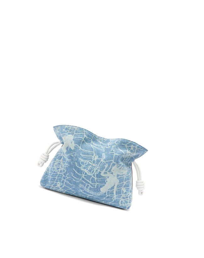 Loewe Flamenco clutch in denim and classic calfskin Azules Blancos | NBAQF-1238