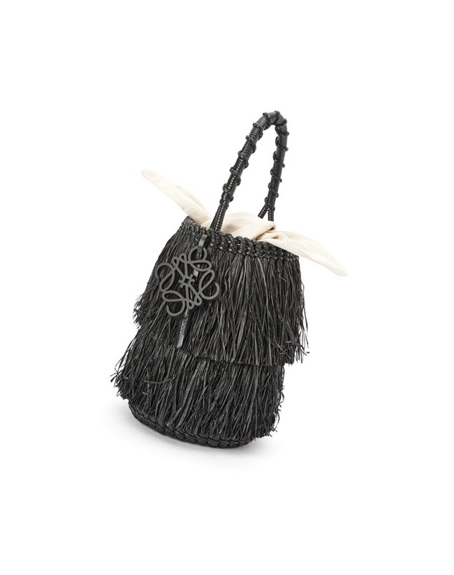 Loewe Frayed Bucket bag in raffia and calfskin Negros | IMTOL-3829