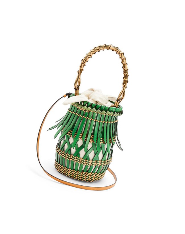 Loewe Fringes Bucket bag in calfskin Verdes | DNUCA-6890