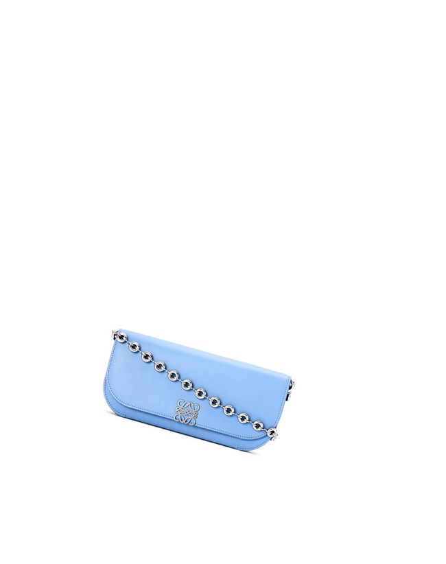 Loewe Goya Long Chain Clutch in silk calfskin Azules | IZRVT-5061