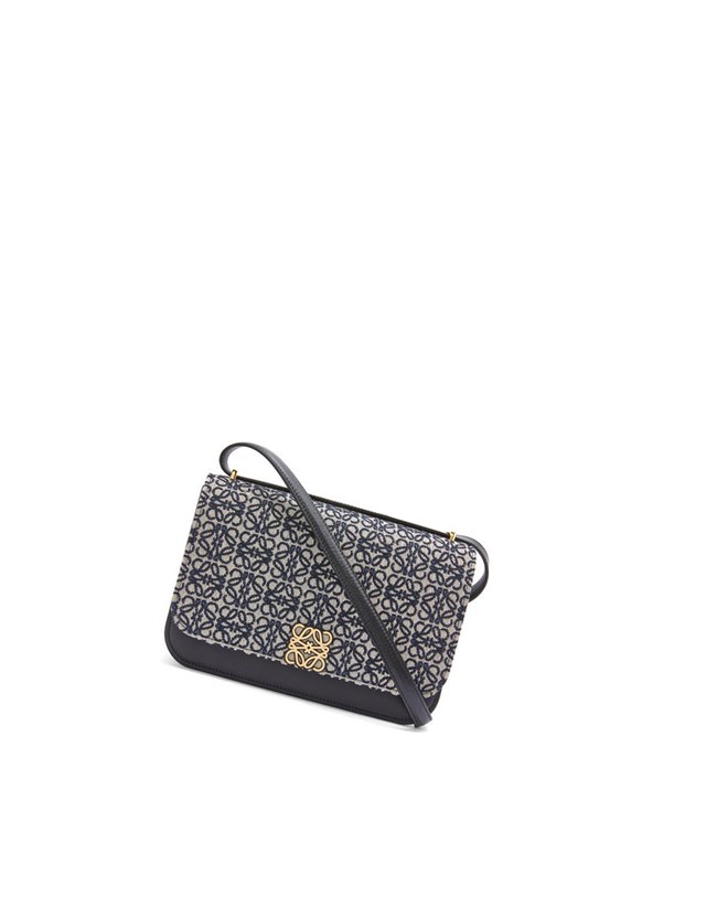 Loewe Goya bag in Anagram jacquard and calfskin Azul Marino Negros | XAKYW-5983