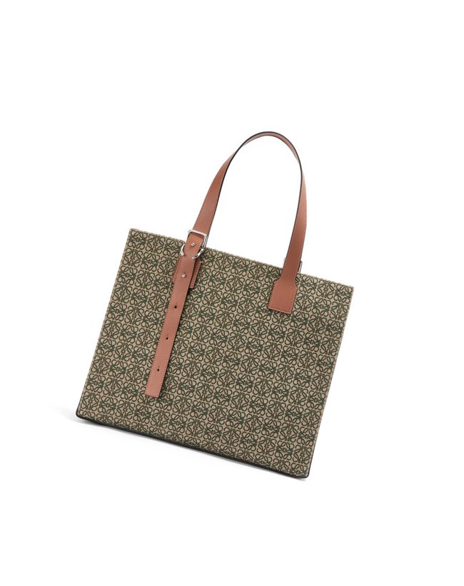Loewe Hebilla Horizontal tote in Anagram jacquard and calfskin Kaki Verdes | XFWYI-3756