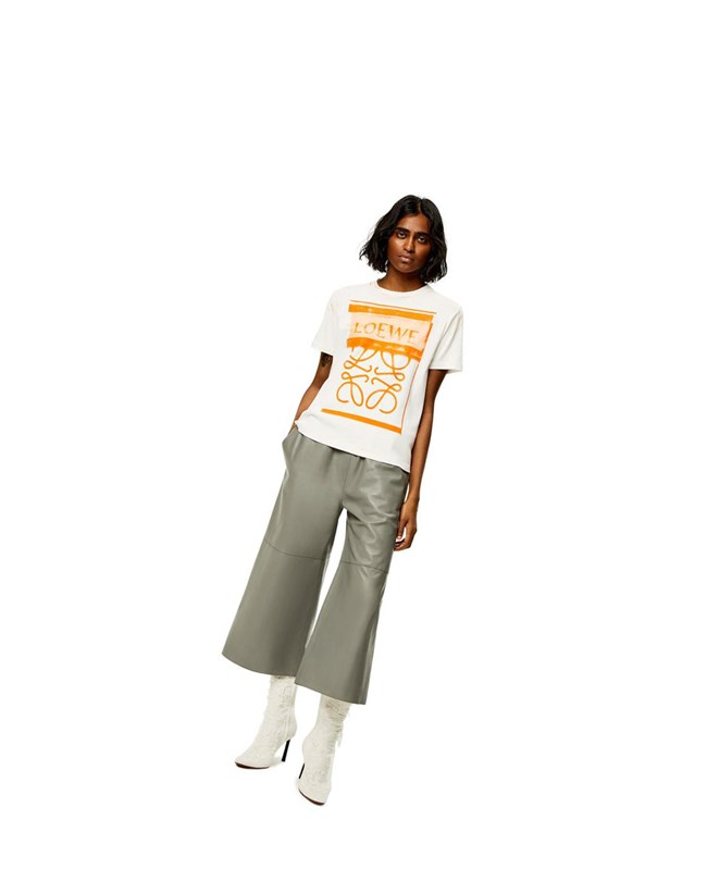 Loewe LOEWE Anagram print T-shirt in cotton Blancos Naranjas | BZHQM-3420