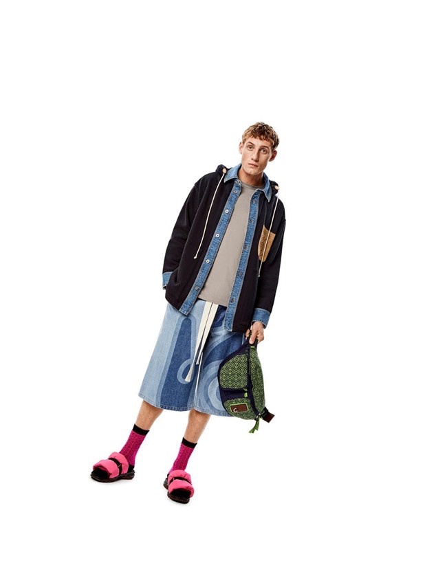 Loewe Laser print denim bermuda shorts in cotton Multitone Denim | FDAWL-3691