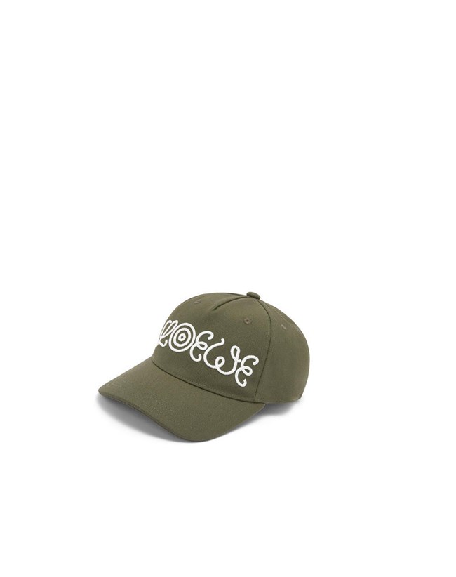 Loewe Logo cap in canvas Kaki Verdes | JBECG-3175