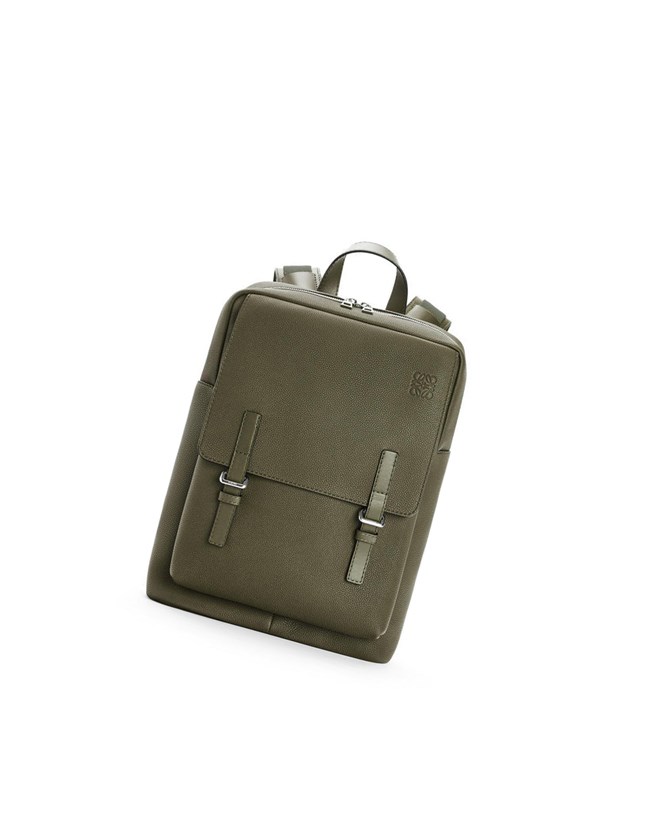Loewe Military Backpack in soft grained calfskin Kaki Verdes | VDZXR-4562