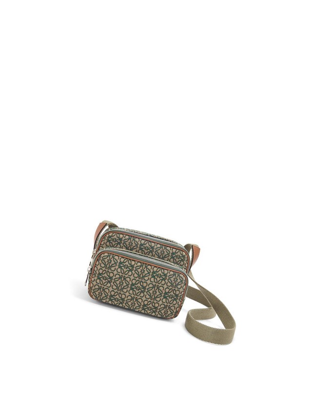 Loewe Mini Camera bag in Anagram jacquard and calfskin Kaki Verdes | FQKDM-6483