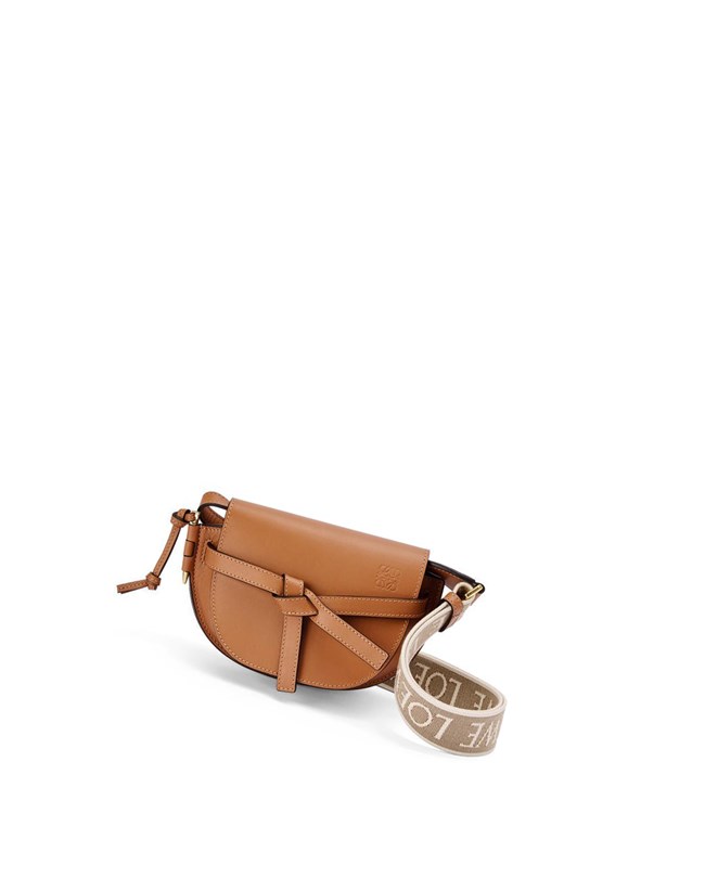 Loewe Mini Gate Dual bag in soft calfskin and jacquard Tan | UGLFS-2419