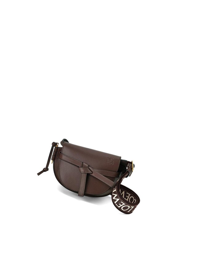 Loewe Mini Gate Dual bag in soft calfskin and jacquard Chocolate | XQTMG-7958
