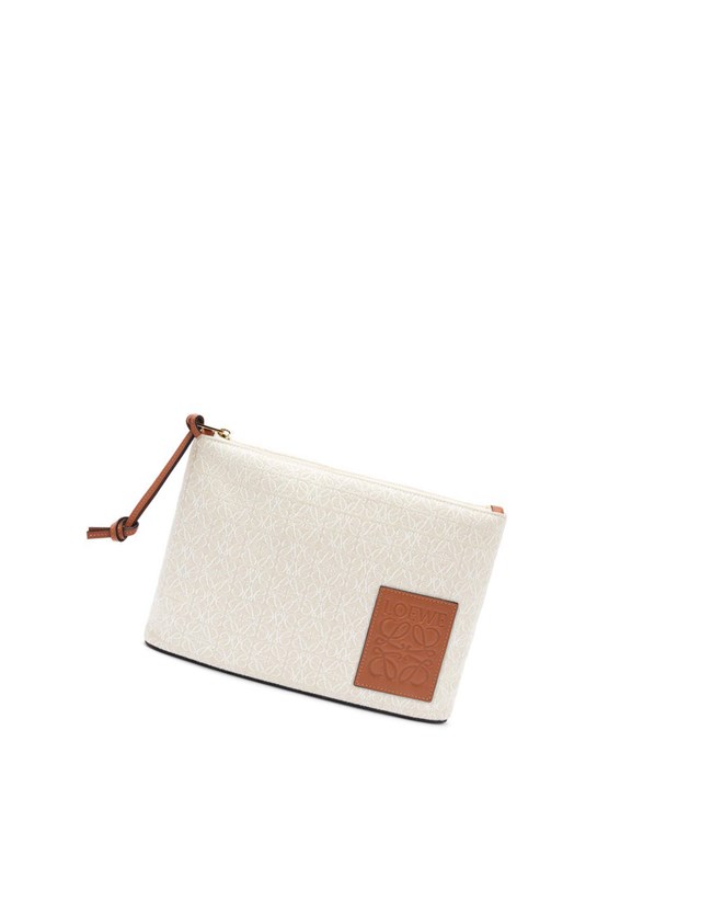 Loewe Oblong pouch in Anagram jacquard and calfskin Ecru / Tan | OKUZS-7251