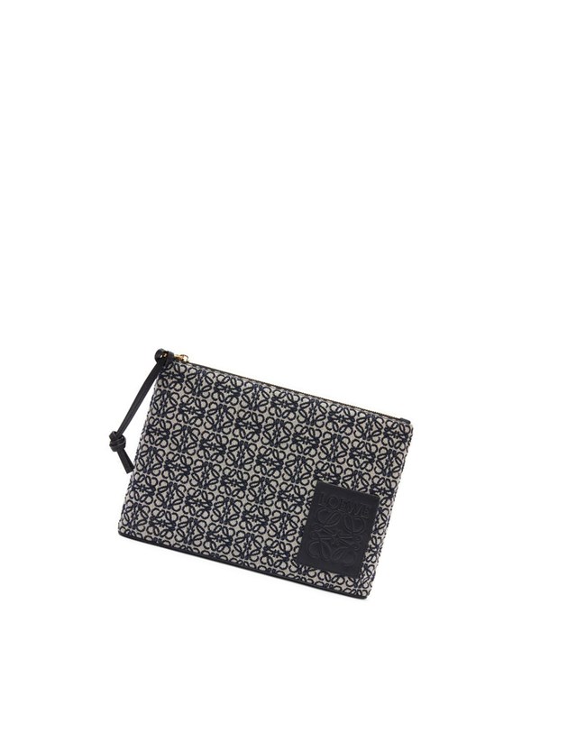 Loewe Oblong pouch in Anagram jacquard and calfskin Azul Marino Negros | OXRMB-8036