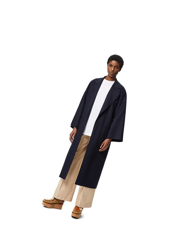 Loewe Oversize belted coat in wool and cashmere Azul Marino Azules | CSLKT-1834